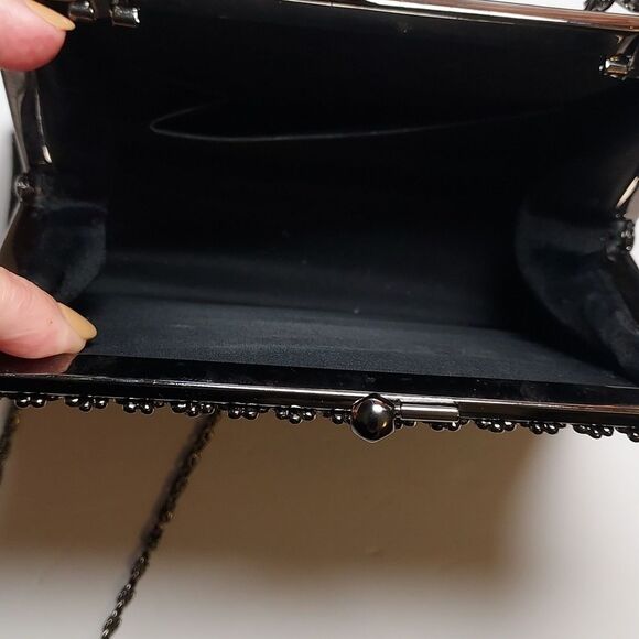 Vintage Black Evening Bag Fabric Kisslock With Rhinestones - Picture 8 of 14
